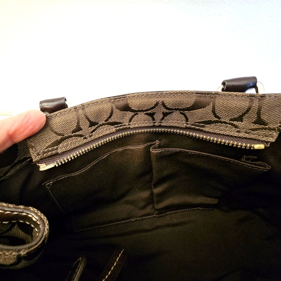 Dark Brown Coach Purse With Leather Trim - Picture 9 of 11